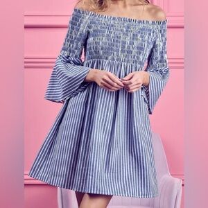 NWT Sanctuary Blue and White Striped Off Shoulder Dress
